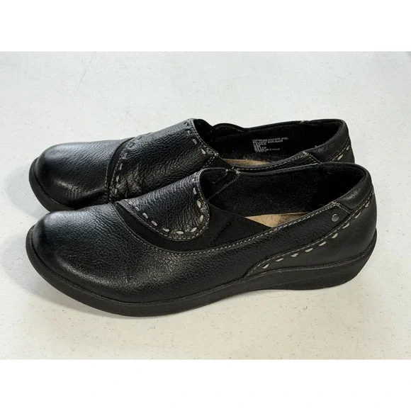 Earth Origins Black Leather Loafers Leona Size 8 M Slip-On Flats Shoes - Picture 2 of 14